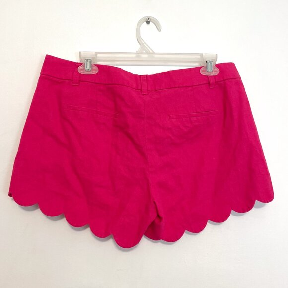 J. CREW Factory 4" Linen Cotton Scalloped Hem Short Solid Pink Preppy Shorts 8 - Picture 13 of 16